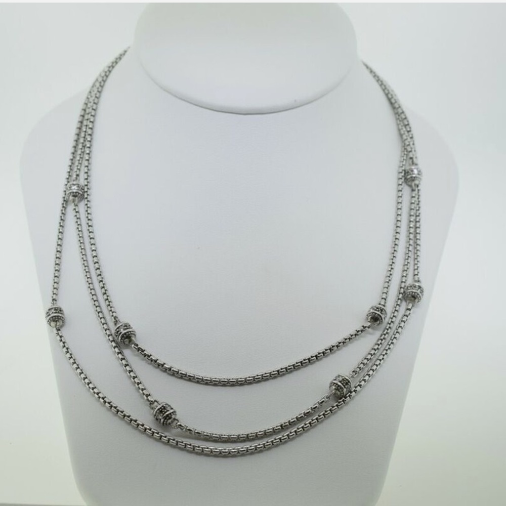 JUDITH RIPKA 925 Sterling Silver Triple Strand Box Chain Necklace - 20 inches